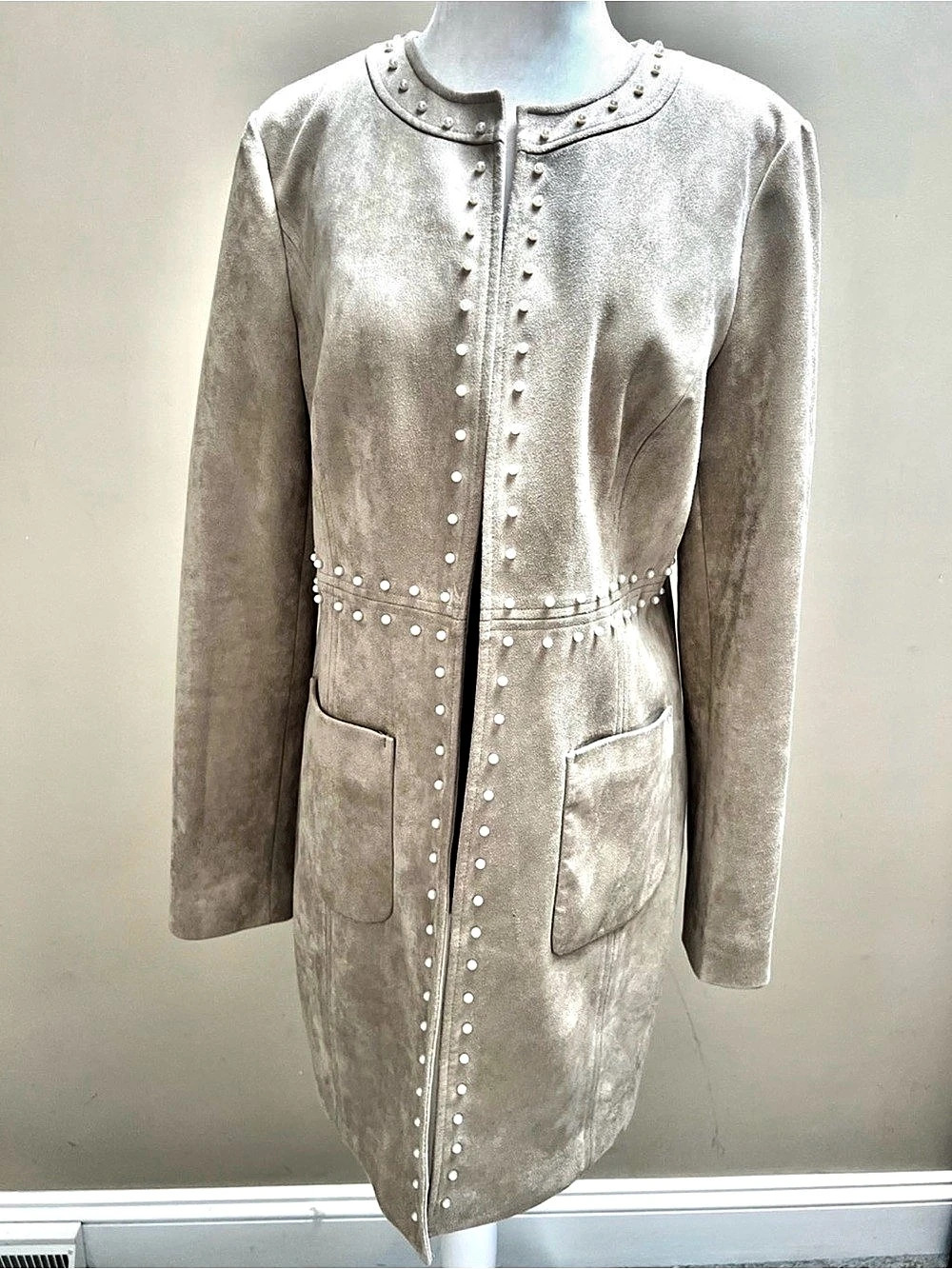 Karl Lagerfeld Paris Embellished Long Jacket Beige